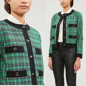 Maje Vivert Plaid Tartan Print Green Button Up Blazer Jacket Coat Riverdale